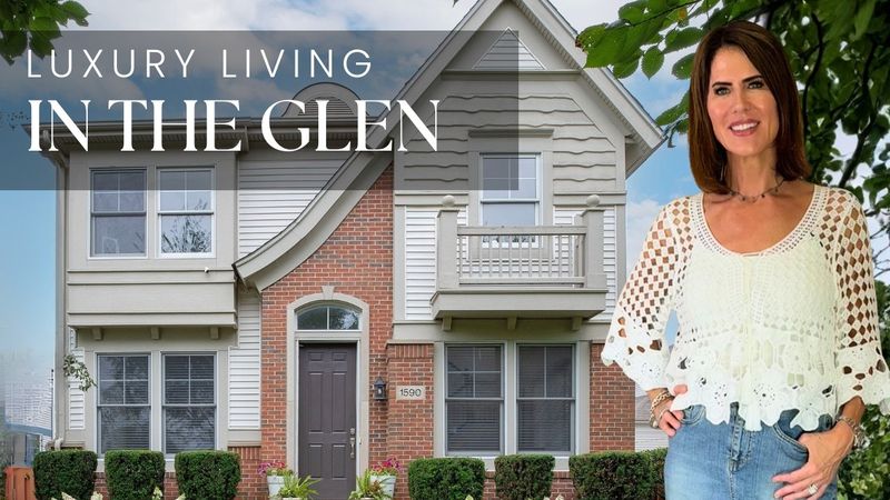 Bright, open living room at 1590 Fielding Drive in The Glen, Glenview with soaring ceilings and natural light